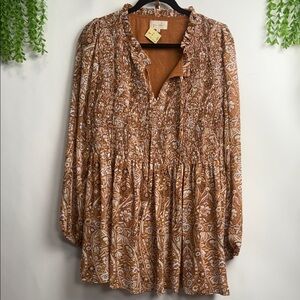 MELLODAY Patterned Blouse in Brown and Cream